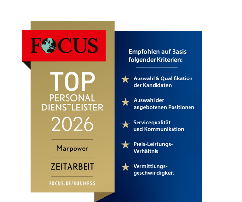FOCUS Siegel Top-Personaldienstleister Zeitarbeit